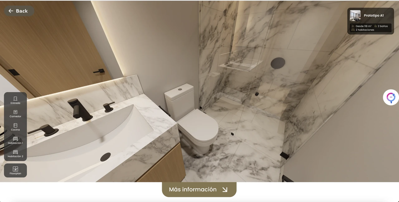 Captura del mismo baño dentro del recorrido de Koppi