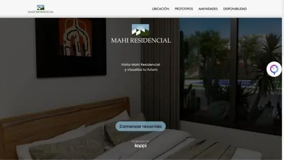 Pantalla de inicio del recorrido de Mahi Residencial en Koppi