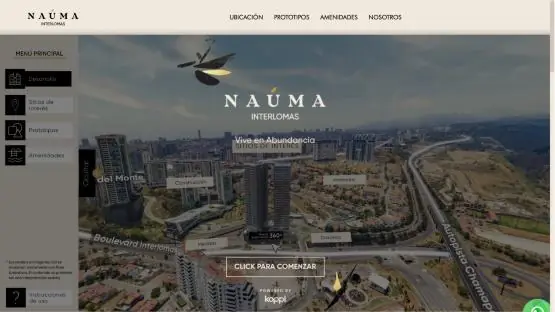 Pantalla de inicio del recorrido de Naúma Interlomas en Koppi