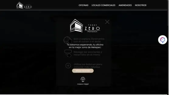 Pantalla de inicio del recorrido de Torre Zero Providencia en Koppi